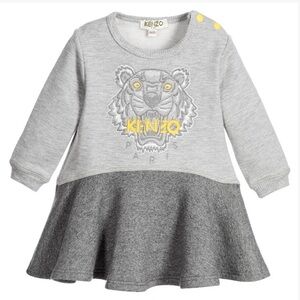 Kenzo 12M Baby Girl Gray and Yellow Tiger Sweatshirt Dress